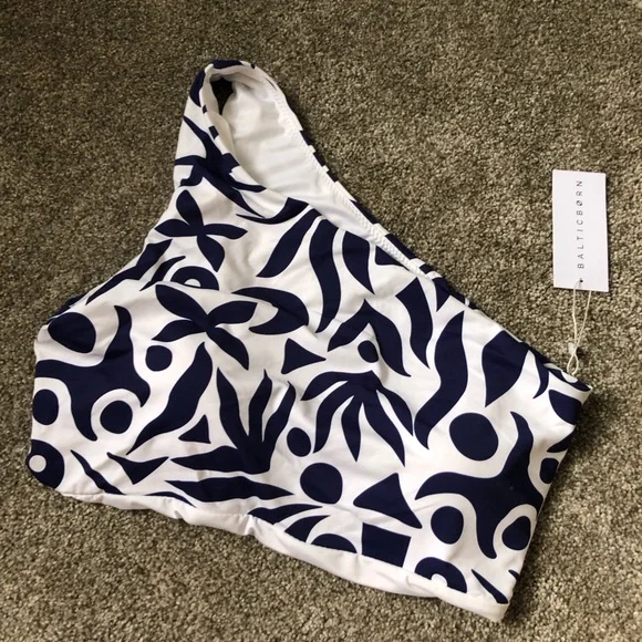 NWT Baltic Born Bali One Shoulder Bikini Top ONLY in Navy and White Size Medium - Picture 4 of 12